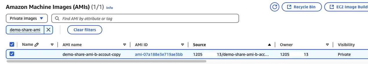 B 帳號的 AMI 沒有看到 A 帳號分享的 AMI