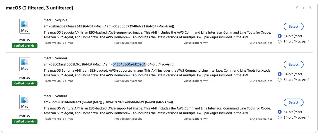 不同的 instance_type 需要選擇對應的 AMI
