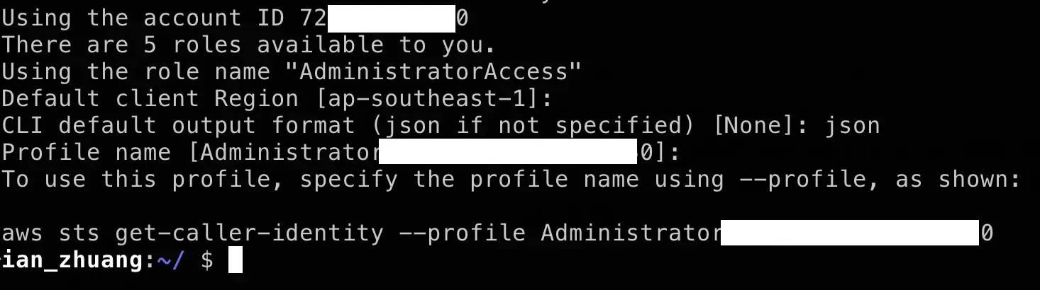 設定 aws configure sso 完成