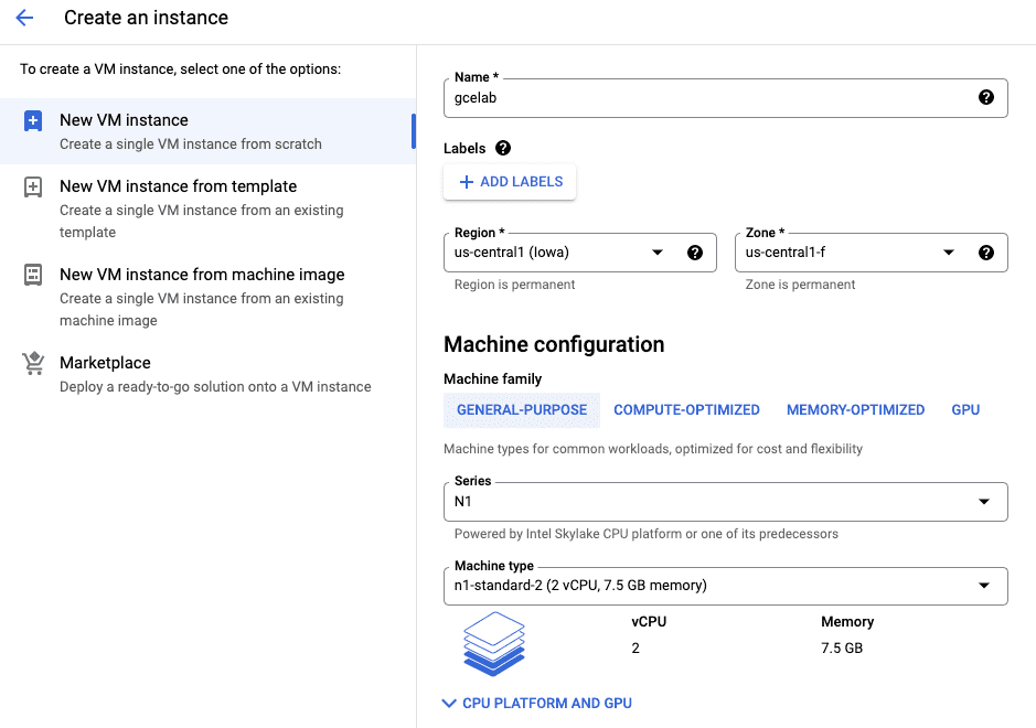 VM 實例 (Name、Region、Zone、Series)