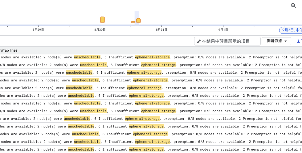 Cloud Logging 查詢結果
