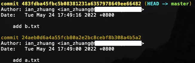 Git reset 示範 log 紀錄