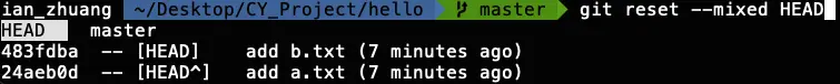 Git reset mixed 模式