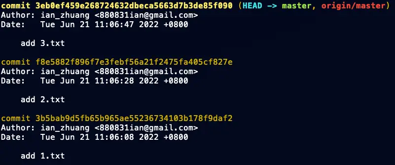 git log 查看 commit 的 SHA-1