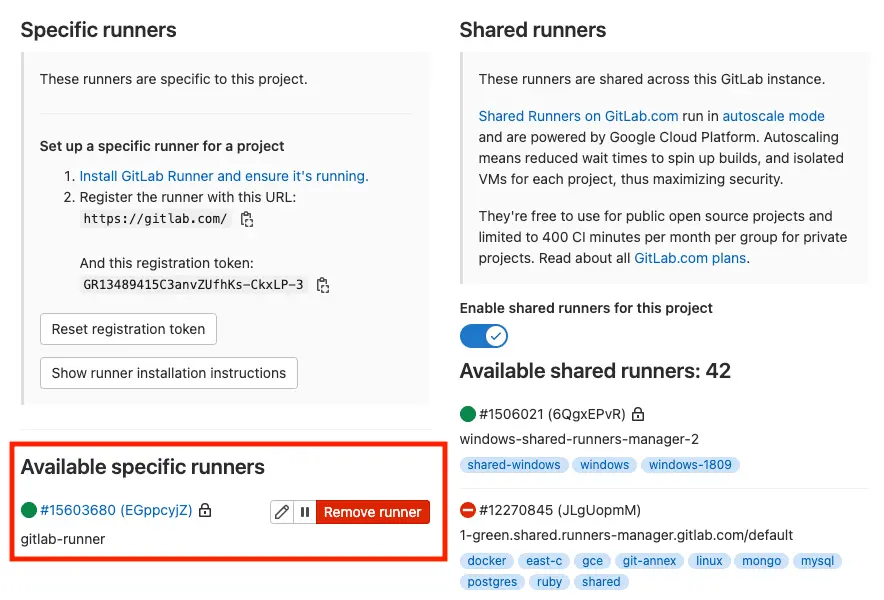 GitLab Available specific runners