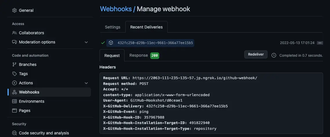 Webhooks 設定