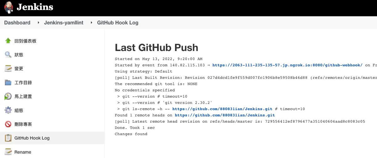 GitHub Hook Log