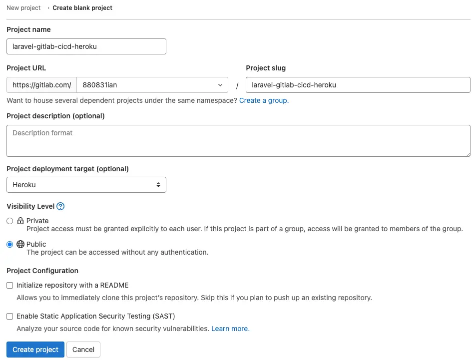 在 GitLab 上建立新專案