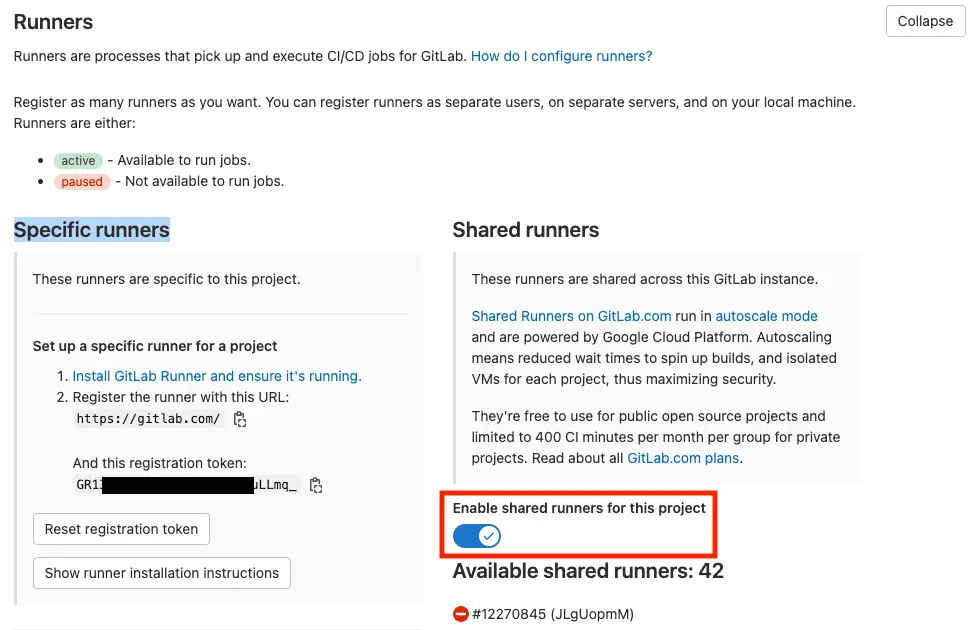 本次使用 Share runners