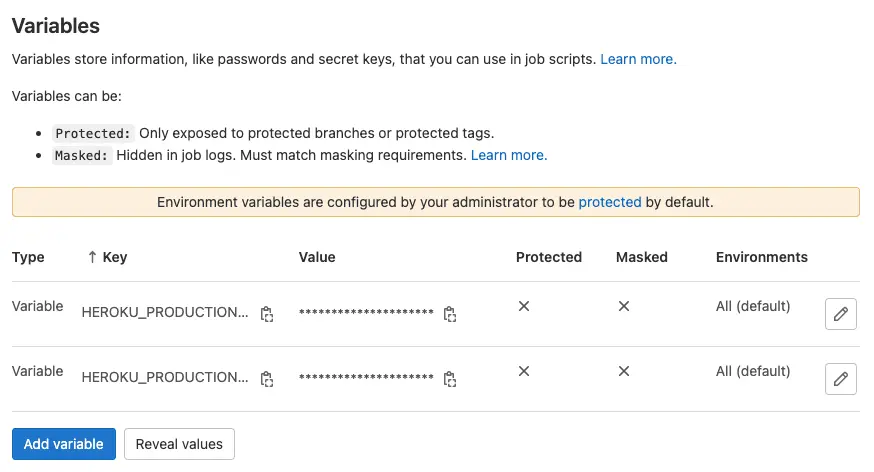 gitLab 設定 Variables