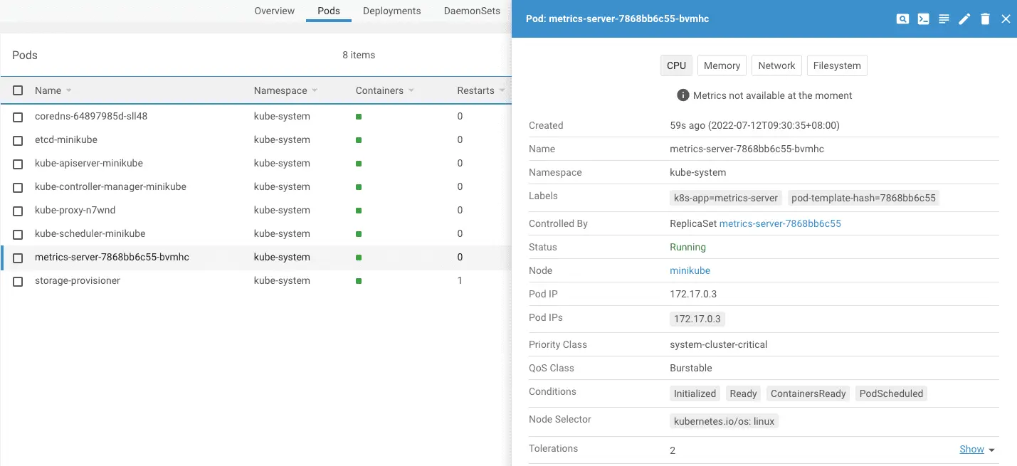 檢查 metrics-server 是否有問題