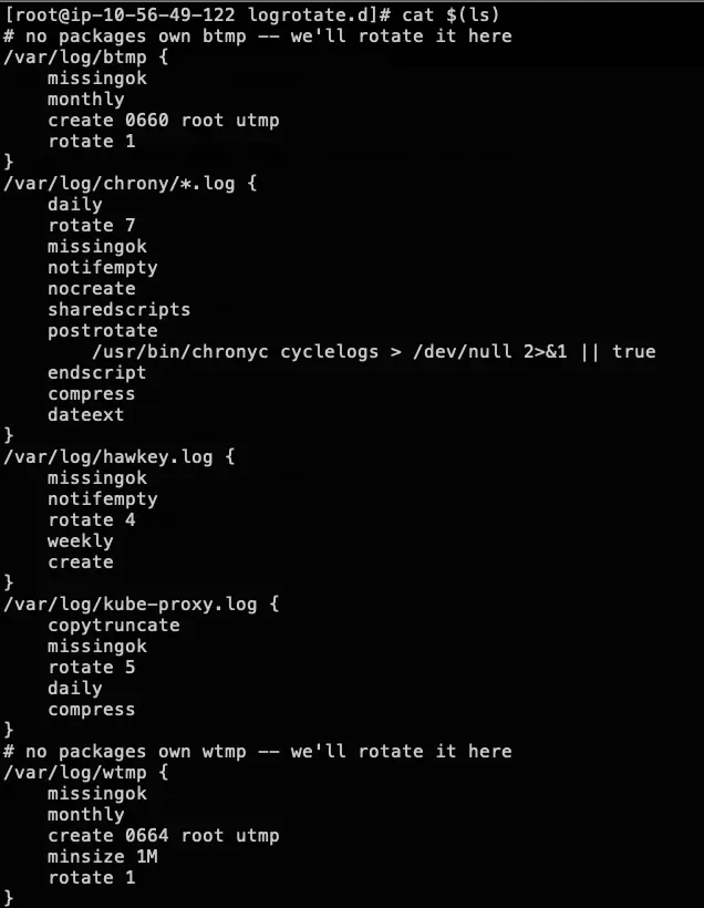 EKS /etc/logrotate.d 底下檔案設定
