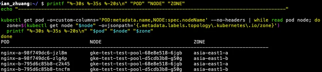 Pod 所在 Node 以及 Zone