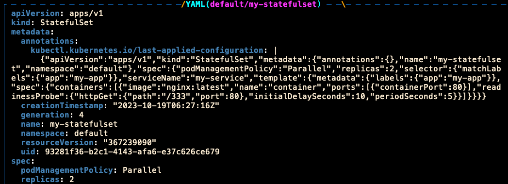 使用 yaml 調整後的 StatefulSet 設定