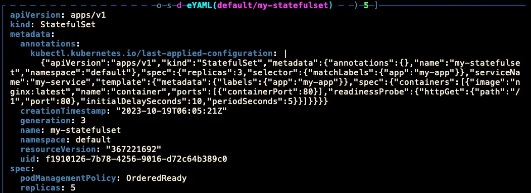 下指令調整後的 StatefulSet 設定