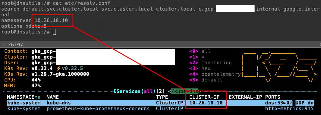 可以看到 /etc/resolv.conf 與 KubeDNS 的 cluster IP ㄧ致