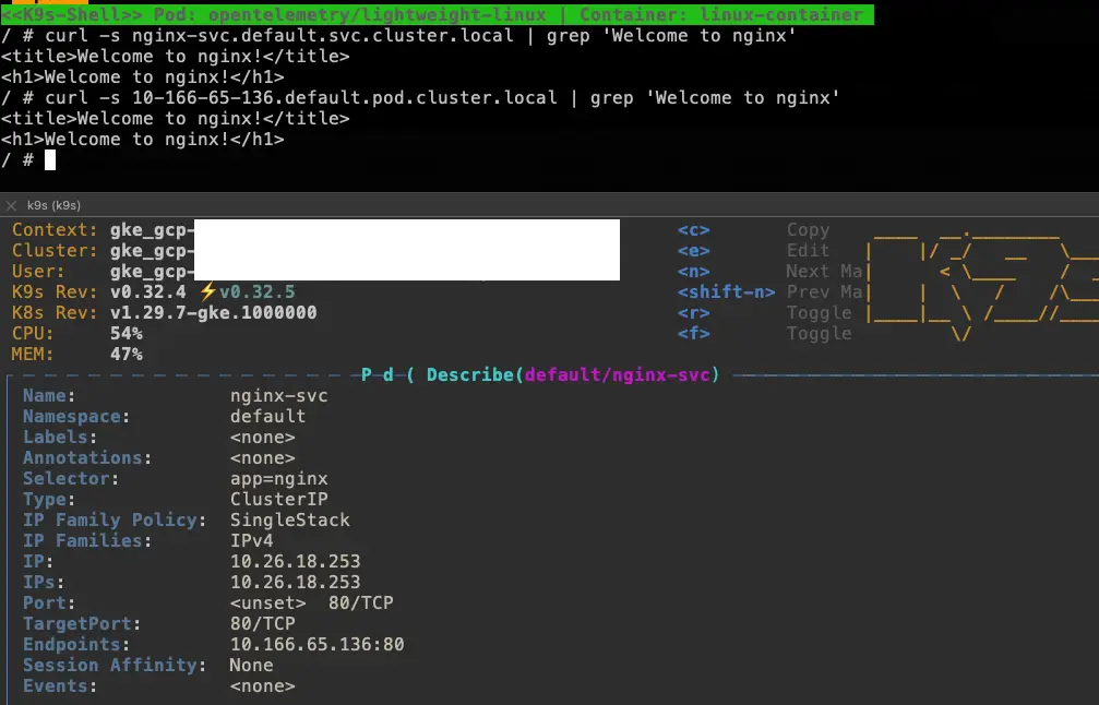 可以看到 curl 的 pod cluster IP 與 svc 的 endpoint ㄧ致
