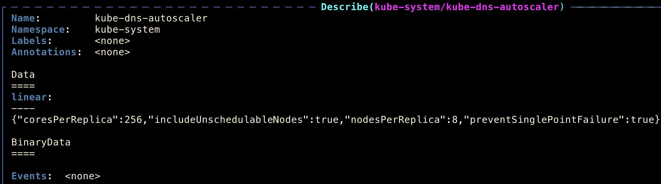 kube-dns-autoscaler configmap