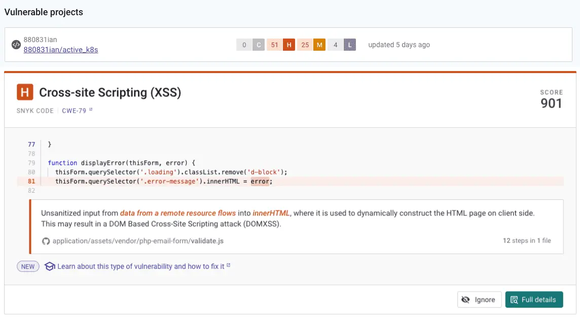 掃描漏洞並顯示錯誤內容