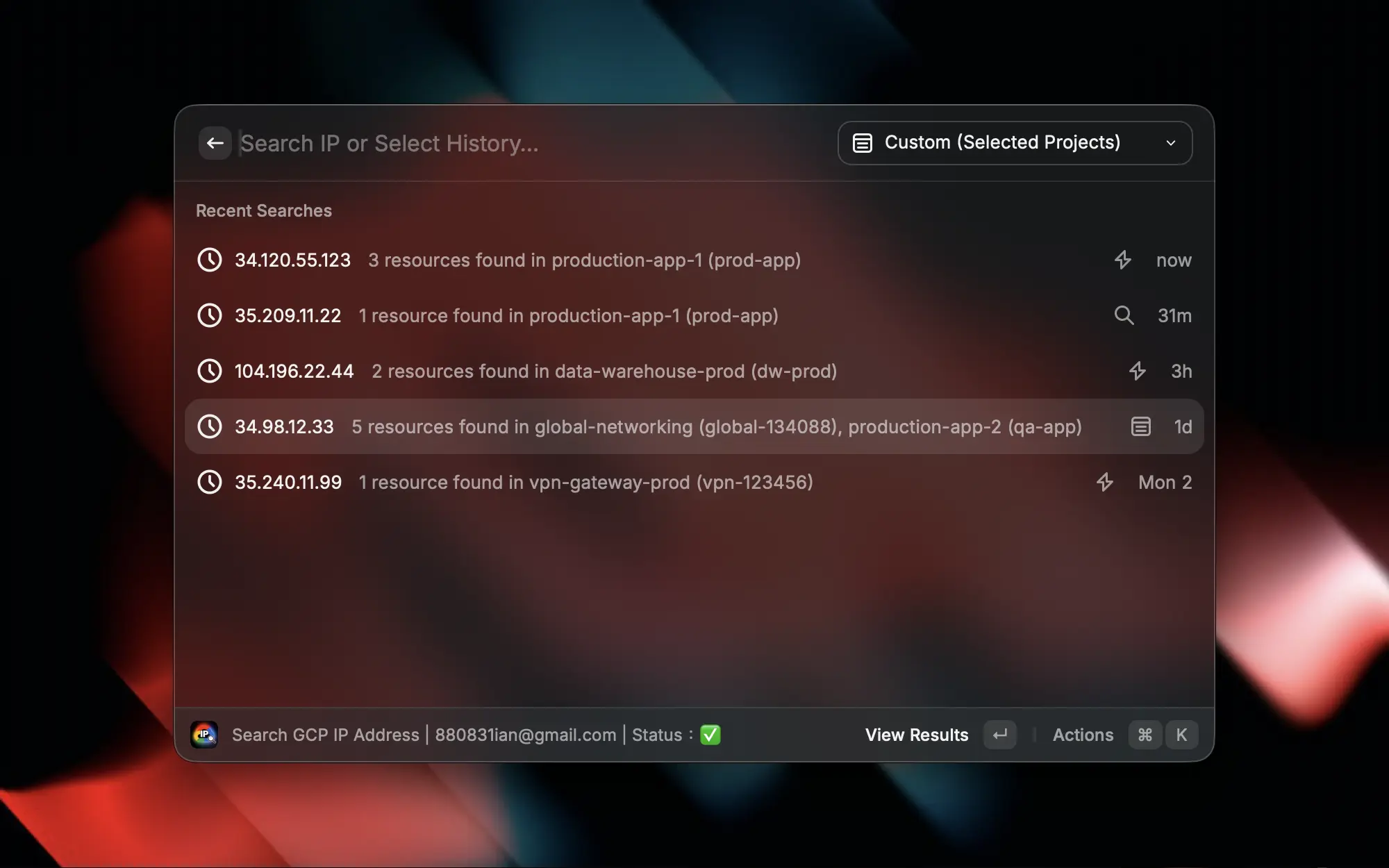 Google Cloud Platform IP Search (Raycast Extension)