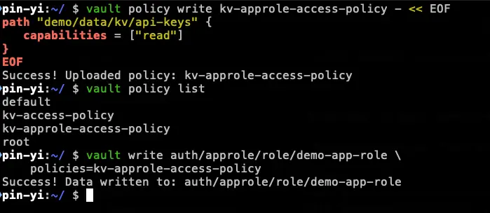建立好新的 Policy 跟綁到 demo-app-role 上