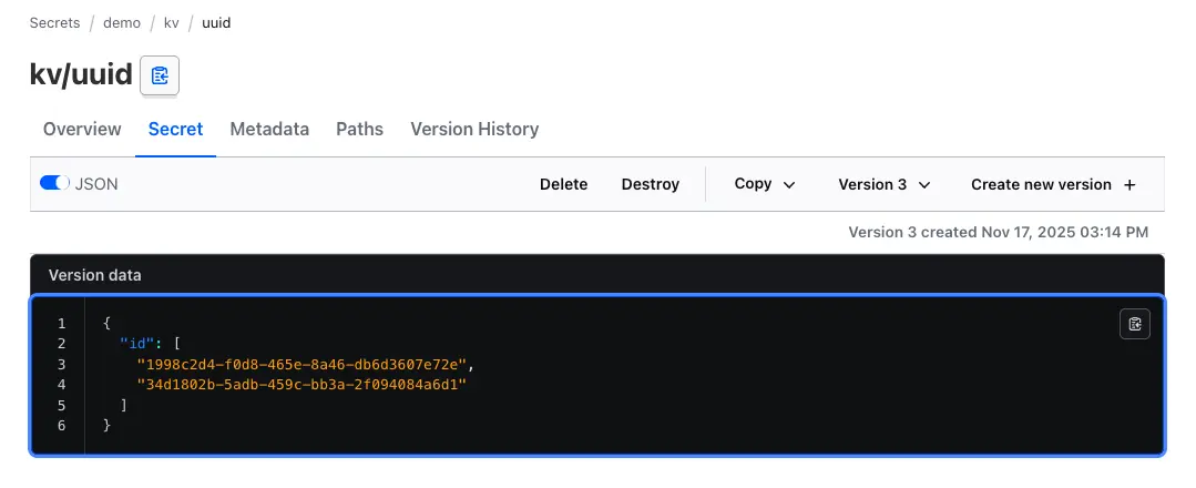 使用 UI 到對應路徑查看儲存的 Secret